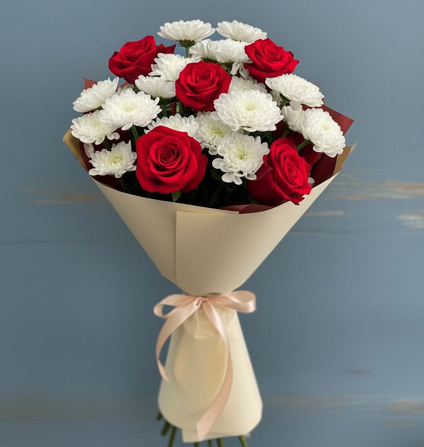 Букет цветов из: Розы и Хризантемы в Змиёвке