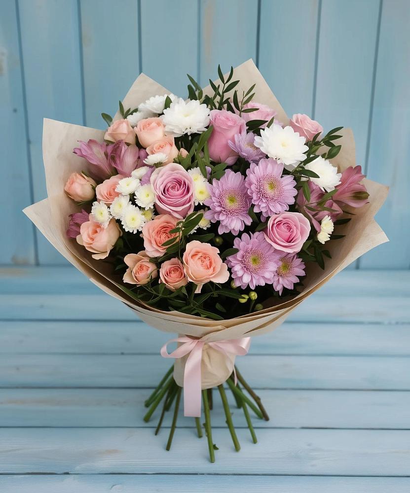 Букет цветов из: Хризантемы, Розы и Альстромерии в Змиёвке