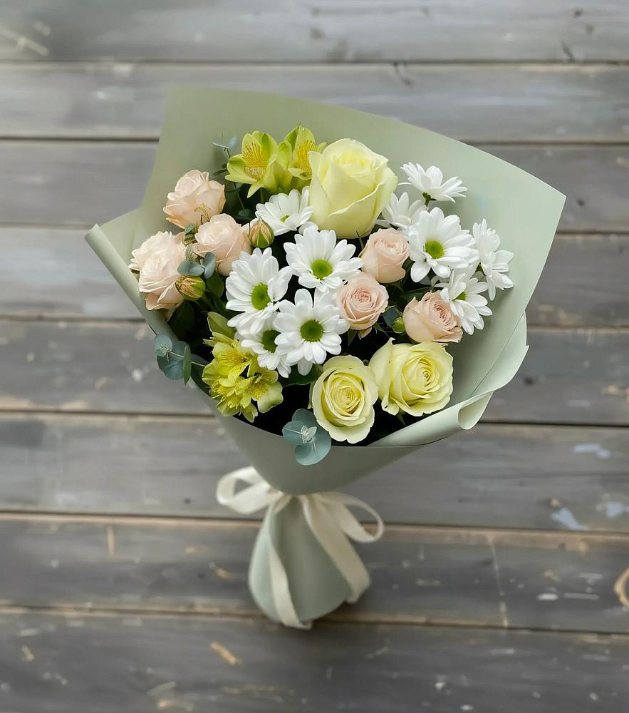 Букет цветов из: Альстромерии, Розы и Хризантемы в Змиёвке