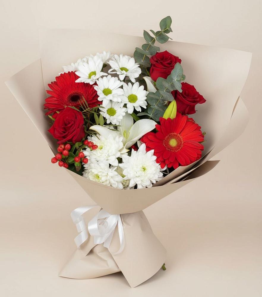 Букет цветов из: Розы, Хризантемы, Герберы и Лилии в Змиёвке