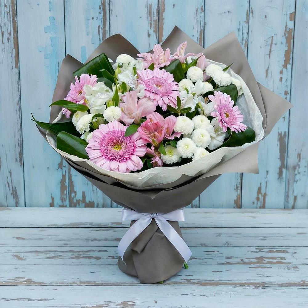 Букет цветов из: Герберы, Альстромерии и Хризантемы в Змиёвке