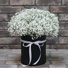 Цветочная композиция из Гипсофила в шляпной коробке в Змиёвке